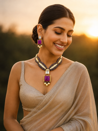 Kundan necklace set with purple real doublet