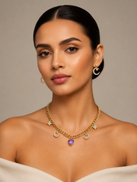 Celestial Purple Heart Charm Necklace Set