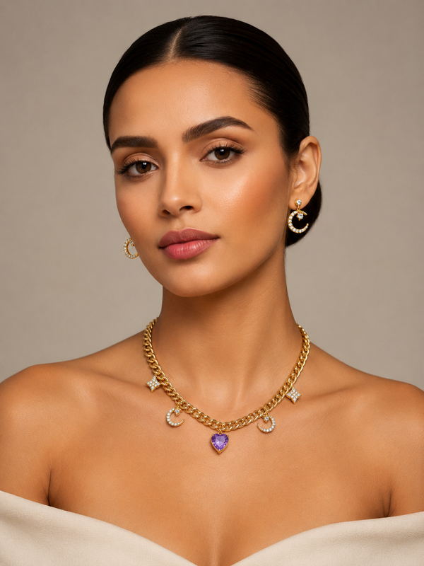 Celestial Purple Heart Charm Necklace Set