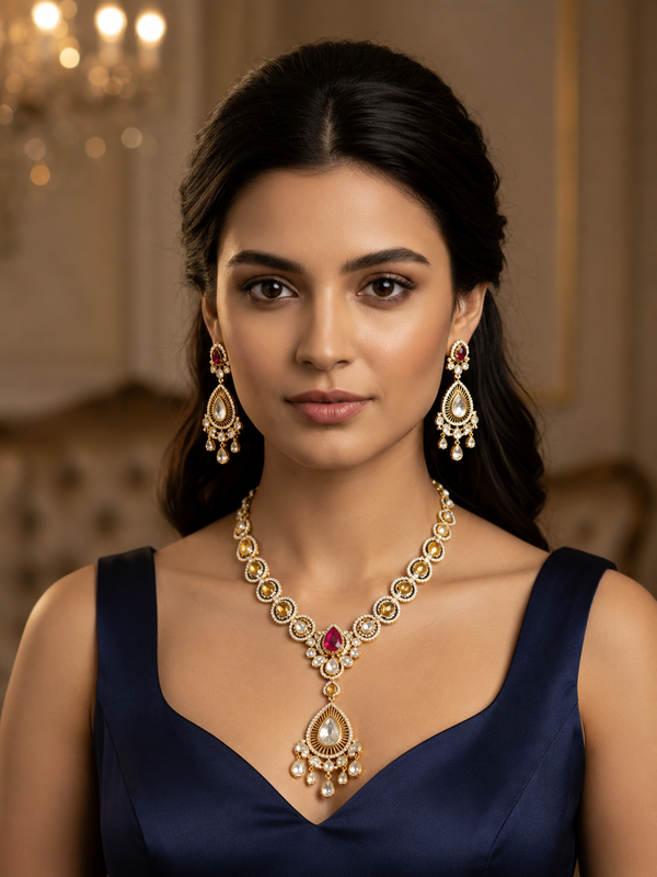 Ruby pendent set in tiana kundan