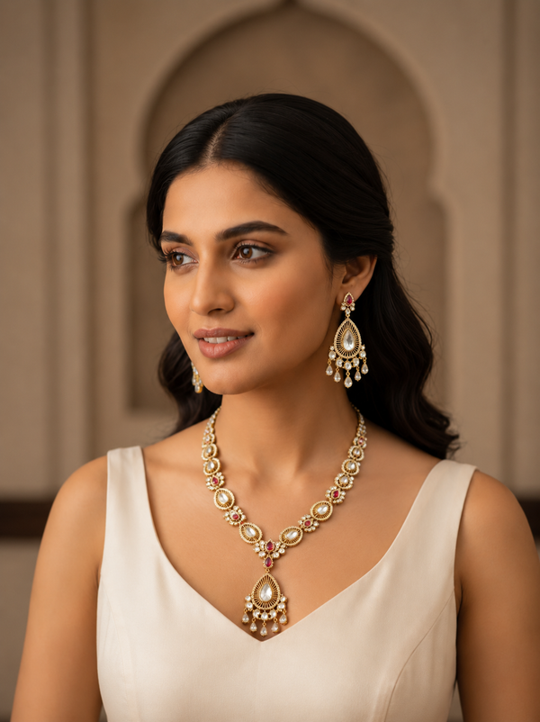 Ruby pendent set in tiana kundan