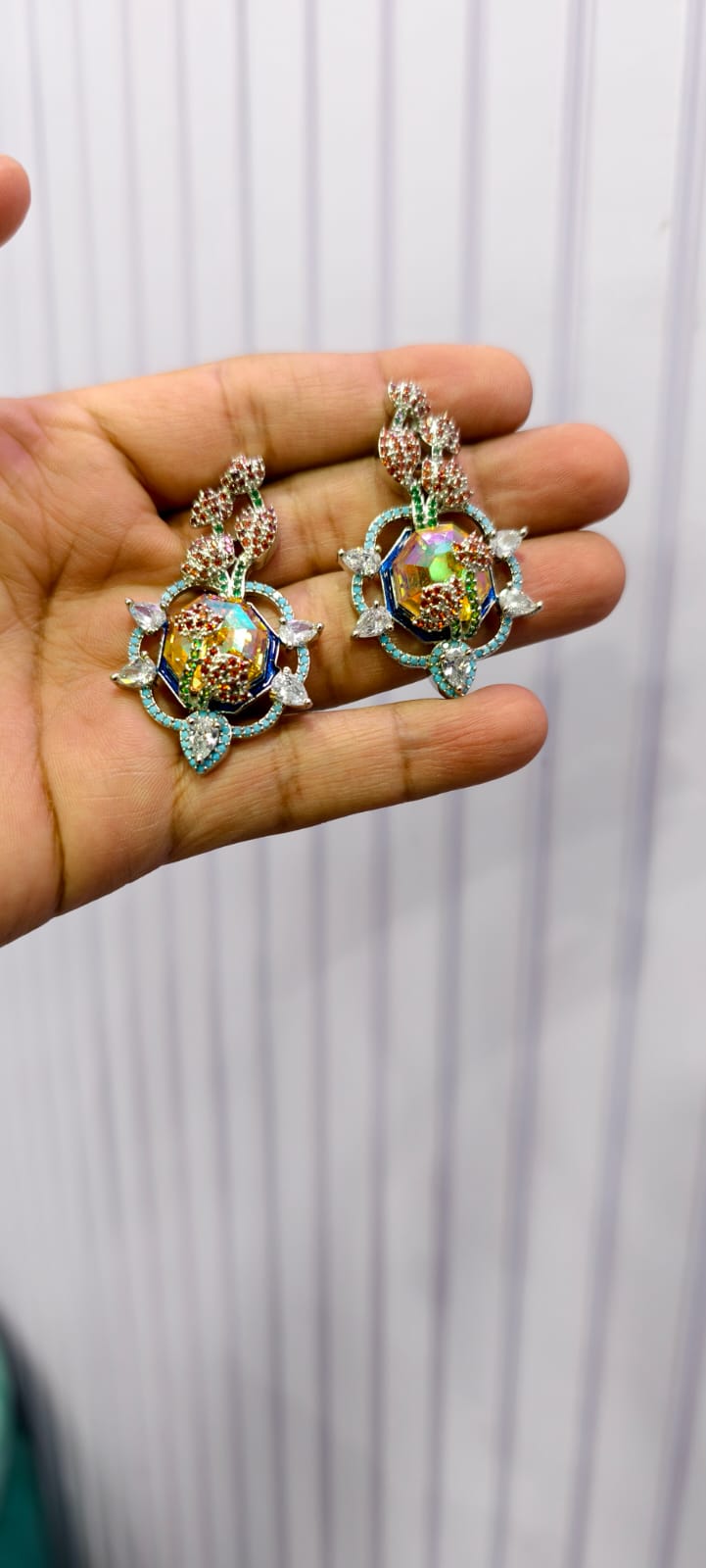 Multicolor Crystal Floral Statement Earrings